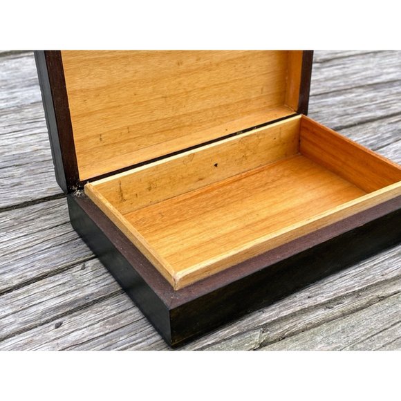 Vintage 1980s Carved Wood Medallions Trinket jewelry box Boho - Picture 11 of 12